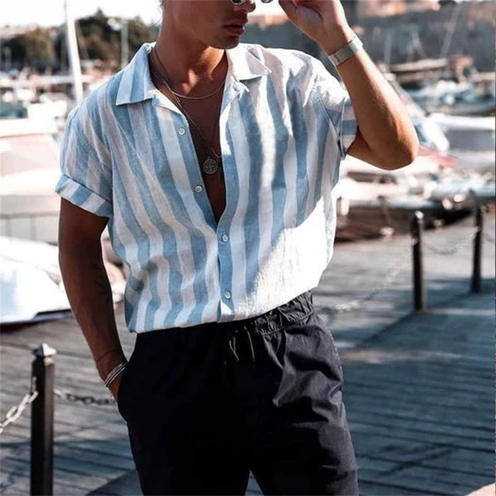 Wiaofellas New Luxury Social Shirts For Men Casual Floral Print Short-sleeved Tees Summer Loose Simple Tops Lapel Shirt Men's Clothing 2023