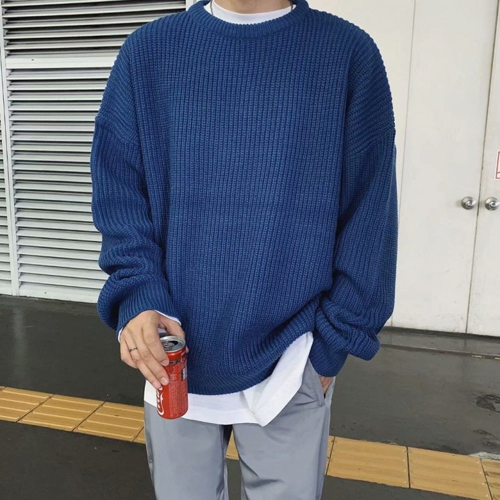 Wiaofellas Korean Fashion Sweaters Men Autumn Solid Color Wool Sweaters Slim Fit Men Street Wear Mens Clothes Knitted Sweater Men Pullovers