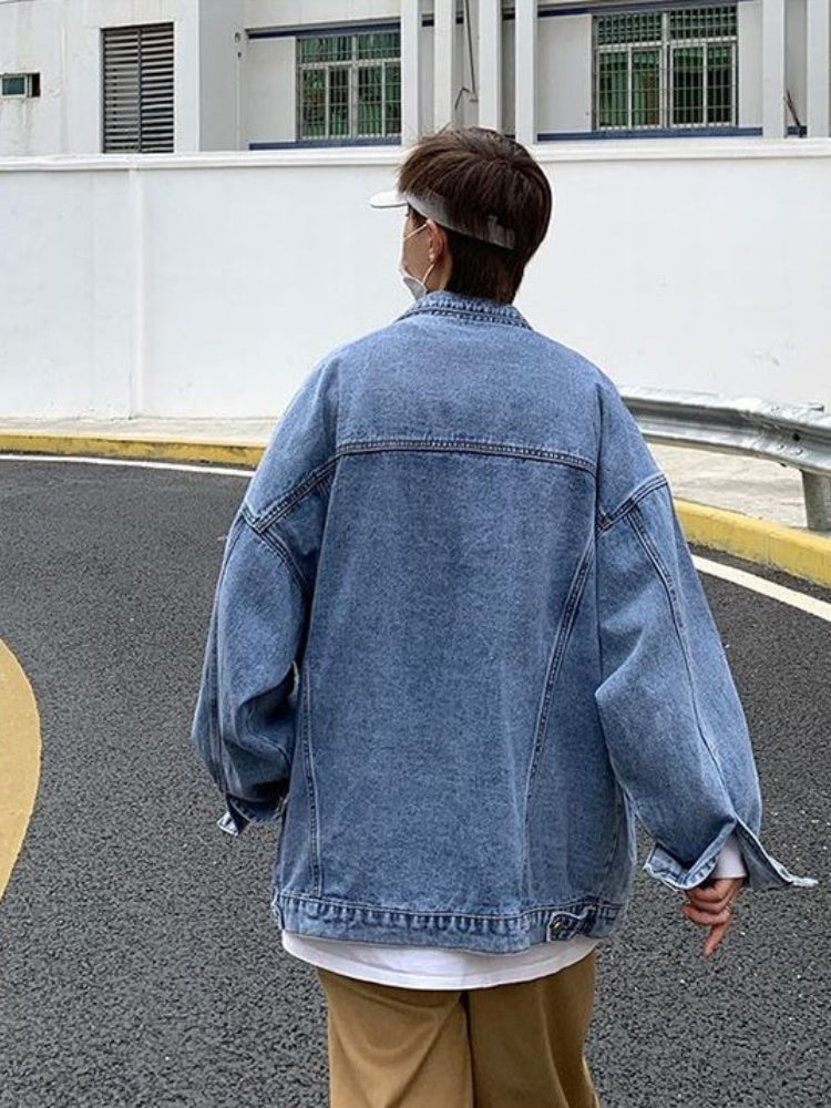 Wiaofellas  -  Denim Jacket Men's High Street Hip-hop Trainer Jacket Autumn Trend Streetwear All-match Preppy Oversize Punk Jeans Coat