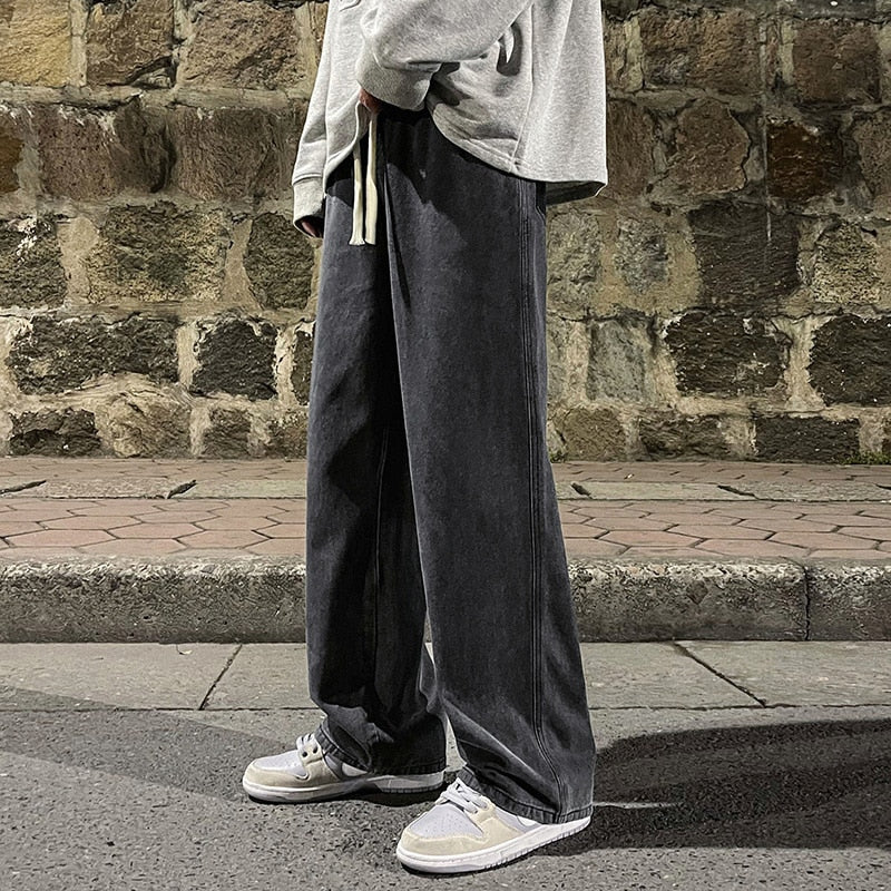 Wiaofellas Men's Jeans Korean Version Student Casual Pants High Street Straight Loose Wide Leg Jeans Black Grey  Blue Baggy Jeans