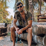 Wiaofellas New Luxury Social Shirts For Men Casual Floral Print Short-sleeved Tees Summer Loose Simple Tops Lapel Shirt Men's Clothing 2023