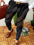 Wiaofellas Men Business Casual Trousers Retro Pattern Print Straight Long Pants Mens Spring Autumn Fashion Streetwear Vintage Men Clothing