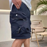 Wiaofellas Solid Multi-Pocket Cargo Shorts Men Clothing Street Fashion Sports Straight Cropped Pants Elastic Waist Simple Outdoor Shorts