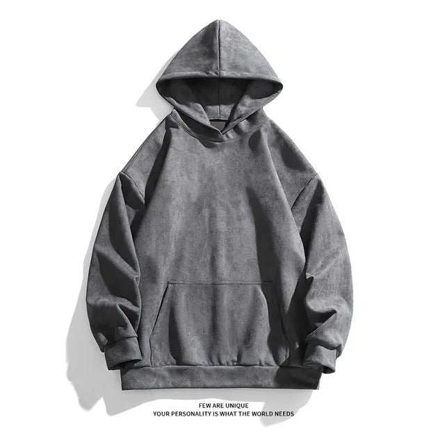Wiaofellas Suede Sweatshirt Men Hoodie Solid Streetwear Hip Hop Pullover Casual Loose Top Brand American Vintage Long Sleeve Korean Fashion