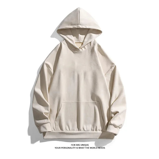 Wiaofellas Suede Sweatshirt Men Hoodie Solid Streetwear Hip Hop Pullover Casual Loose Top Brand American Vintage Long Sleeve Korean Fashion