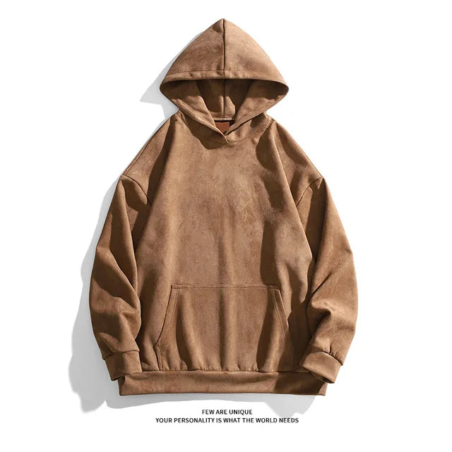 Wiaofellas Suede Sweatshirt Men Hoodie Solid Streetwear Hip Hop Pullover Casual Loose Top Brand American Vintage Long Sleeve Korean Fashion