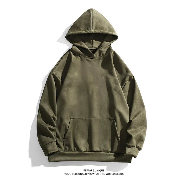 Wiaofellas Suede Sweatshirt Men Hoodie Solid Streetwear Hip Hop Pullover Casual Loose Top Brand American Vintage Long Sleeve Korean Fashion
