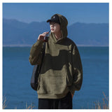 Wiaofellas Suede Sweatshirt Men Hoodie Solid Streetwear Hip Hop Pullover Casual Loose Top Brand American Vintage Long Sleeve Korean Fashion