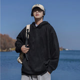 Wiaofellas Suede Sweatshirt Men Hoodie Solid Streetwear Hip Hop Pullover Casual Loose Top Brand American Vintage Long Sleeve Korean Fashion