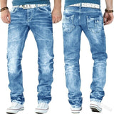 Wiaofellas Mandylandy Men's Fashion Jeans Ripped Jeans Slim Fit Denim Pleated Jeans Male Straight Retro Tide Pants Jeans for Men