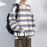 Wiaofellas Chic Autumn Sweatshirt Striped Print Soft Comfortable Crew Neck Men Autumn Tops