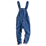 Wiaofellas Men's stripe printed blue denim bib overalls Suspenders jumpsuits Coveralls Youth jeans