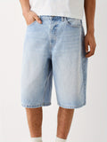 WIAOFELLAS  -  [1pc Loose Fit Denim Shorts] 1pc Men'S Fashion Faux Denim Shorts - Casual Loose Fit, Solid Color, Cotton Blend, Slight Stretch, Short Length with Pockets, Woven Fabric, Regular Fit, Zipper Button Closure - Summ