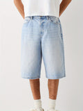 WIAOFELLAS  -  [1pc Loose Fit Denim Shorts] 1pc Men'S Fashion Faux Denim Shorts - Casual Loose Fit, Solid Color, Cotton Blend, Slight Stretch, Short Length with Pockets, Woven Fabric, Regular Fit, Zipper Button Closure - Summ