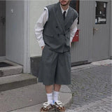 WIAOFELLAS  -  2025 American Style Sets Stylish Men's Sleeveless Vests Shorts Casual City Walk Male Double Breasted Suit 2 Pieces S-5XL