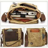 WIAOFELLAS  -  [Small Vintage Messenger Bag] Men's Small Vintage Messenger Bag, Waterproof Travel Shoulder Bag, Crazy Horse Leather Waxed Canvas Crossbody Bag
