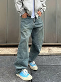 WIAOFELLAS  -  Men'S Stylish Loose-Fit Jeans - Cotton Blend, Street Style, Non-Stretch Denim With Pockets, Machine Washable