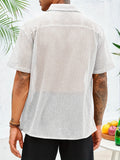WIAOFELLAS  -  Men'S Button Shirt Knit Crochet Hollow Out Short Sleeve Sweater Casual Summer Tops