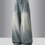 WIAOFELLAS  -  Men'S Stylish Loose-Fit Jeans - Cotton Blend, Street Style, Non-Stretch Denim With Pockets, Machine Washable
