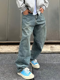 WIAOFELLAS  -  Men'S Stylish Loose-Fit Jeans - Cotton Blend, Street Style, Non-Stretch Denim With Pockets, Machine Washable