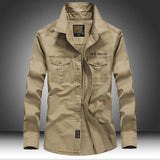 Wiaofellas Pure Cotton Casual Shirt Military Men Tooling Shirt Oversize Loose Long Sleeve Cargo Shirts Men's Clothing High Quality Solid