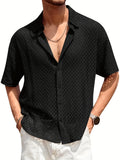 WIAOFELLAS  -  Men'S Button Shirt Knit Crochet Hollow Out Short Sleeve Sweater Casual Summer Tops