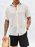 WIAOFELLAS  -  Men'S Button Shirt Knit Crochet Hollow Out Short Sleeve Sweater Casual Summer Tops