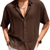 WIAOFELLAS  -  Men'S Button Shirt Knit Crochet Hollow Out Short Sleeve Sweater Casual Summer Tops