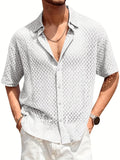 WIAOFELLAS  -  Men'S Button Shirt Knit Crochet Hollow Out Short Sleeve Sweater Casual Summer Tops