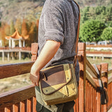 WIAOFELLAS  -  [Small Vintage Messenger Bag] Men's Small Vintage Messenger Bag, Waterproof Travel Shoulder Bag, Crazy Horse Leather Waxed Canvas Crossbody Bag
