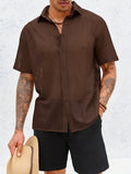 WIAOFELLAS  -  Men'S Button Shirt Knit Crochet Hollow Out Short Sleeve Sweater Casual Summer Tops