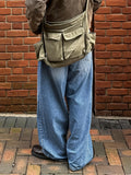 WIAOFELLAS  -  Casual Straight Blue Letter Trousers