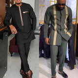 Wiaofellas  -  New Dashiki Style Men's Suit African Traditional Clothing Elegant Two-piece Suit for Party