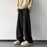 Wiaofellas  -  Mens Casual Double Drawstring Straight Pant Genderless New Fashion Personality Versatile Solid Color Simple Trousers Unisex