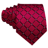 Wiaofellas  -  Fashion Red Plaid Men Tie Set 8.5cm Silk Jacquard Neckties Wedding Business Handkerchief Cufflink Tie Set Barry.Wang FA-6011