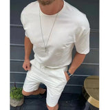 Wiaofellas  -  New Casual Oversized Summer Men Sets Short Sleeve T Shirt +Shorts Solid Male Tracksuit Set Men's Brand Clothing 2 Pieces Sets