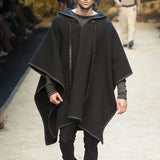 WIAOFELLAS  -  Autumn Winter Mens Cape  Batwing Sleeve Vintage Loose Oversize Poncho Hooded Coats  Male Outwear Irregular Shawl Overcoat