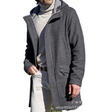 WIAOFELLAS  -  Woolen Coat Windbreaker Solid Thickened Hooded Coat for Men Fashion Custom Made Men's Slim Fit Long Coat Man Outwear