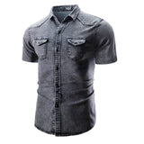 WIAOFELLAS  -  Fashion Lapel Denim Shirt Designer Short-sleeved Men's Blue Slim and Old Washed Denim Shirt Plus Size Jacket 3XL