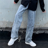 Wiaofellas  -  New Pants Men's Jeans Autumn Jeans Loose Straight Wide-leg Pants Cargo Jeans  Mens Street Wear  Blue Jeans