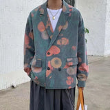 Wiaofellas Men's New Personalized Trend Western-style Clothes Couple Blazers Loose Casual Suit Jackets Harajuku Street Flower Print Coats