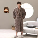 WIAOFELLAS Winter 3 Layers Coral Fleece Bath Robe Men Bathroom Robe Men Bathrobe Men Quilted Pajamas Thick Long Spa Robe Shower Homewear