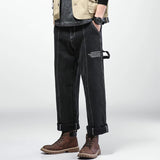 Wiaofellas Summer New Brand Men's Loose Casual All-match Jeans Fashion Trend High Street Pure Color Big Pocket Printed Straight Pants