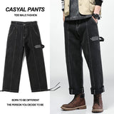 Wiaofellas Summer New Brand Men's Loose Casual All-match Jeans Fashion Trend High Street Pure Color Big Pocket Printed Straight Pants