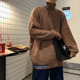 Wiaofellas  -  Sweater Men Turtleneck Pullover Harajuku Casual Long Sleeve Knitted Top Autumn Winter Korean Style Male Solid Male Knitwear