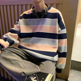 Wiaofellas Striped sweater men's spring and autumn tide ins pullover jacket Hong Kong style loose round neck casual men's clothing