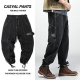 Wiaofellas Summer New Brand Men's Loose Casual All-match Jeans Fashion Trend High Street Pure Color Big Pocket Printed Straight Pants