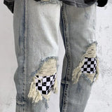 Wiaofellas  -  High Street Jeans Ripped Jeans Patch Pants Slim Fit Pants Jeans Men  Patchwork Jeans  Mens Loose Jeans  Painted Jeans