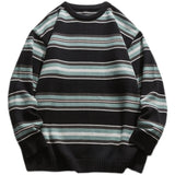 WIAOFELLAS  -  CityBoy Japanese tide color matching striped loose sweater crew neck pullover sweater