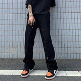 Wiaofellas  -  Spring and Autumn High Street Jeans Splashed Ink Jeans Men's Straight Pants Loose Casual Pants Men Fashion  Punk Pants
